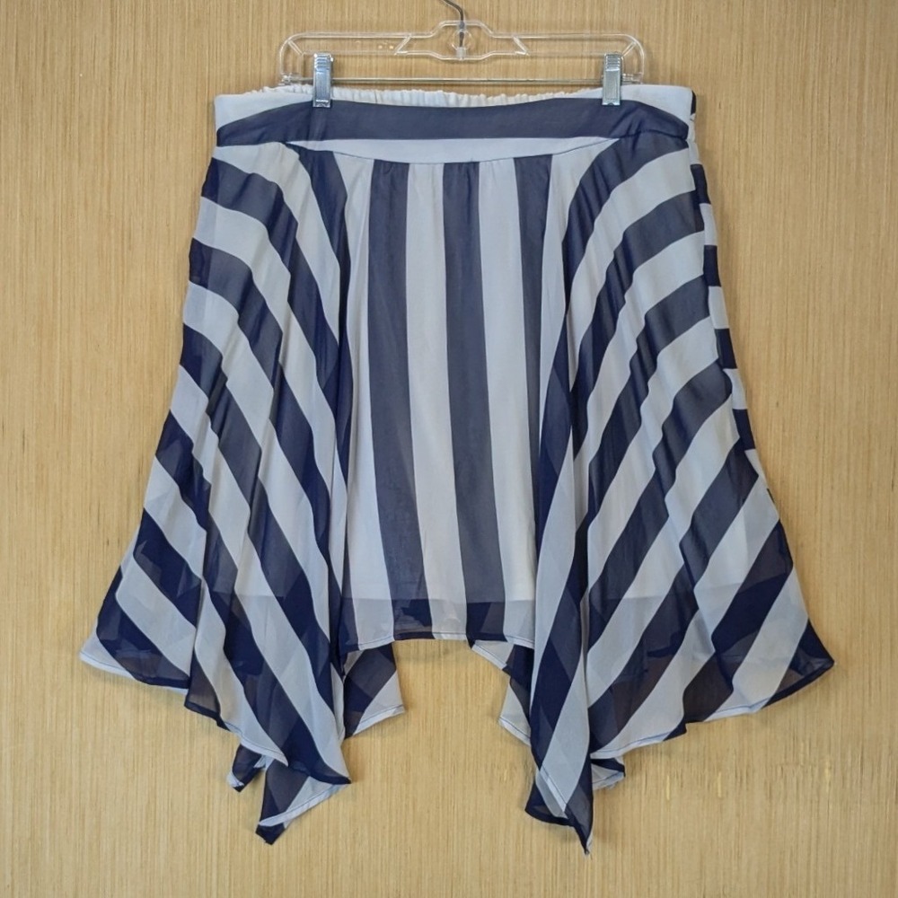 Maurice Preppy Nautical Coastal Resort Striped Handkerchief Hem Chiffon Skirt XL
